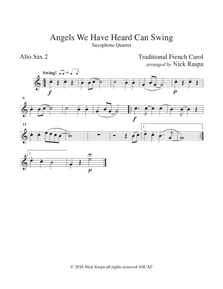 Angels We Have Heard Can Swing (easy sax quartet AATB) Alto Sax 2 part