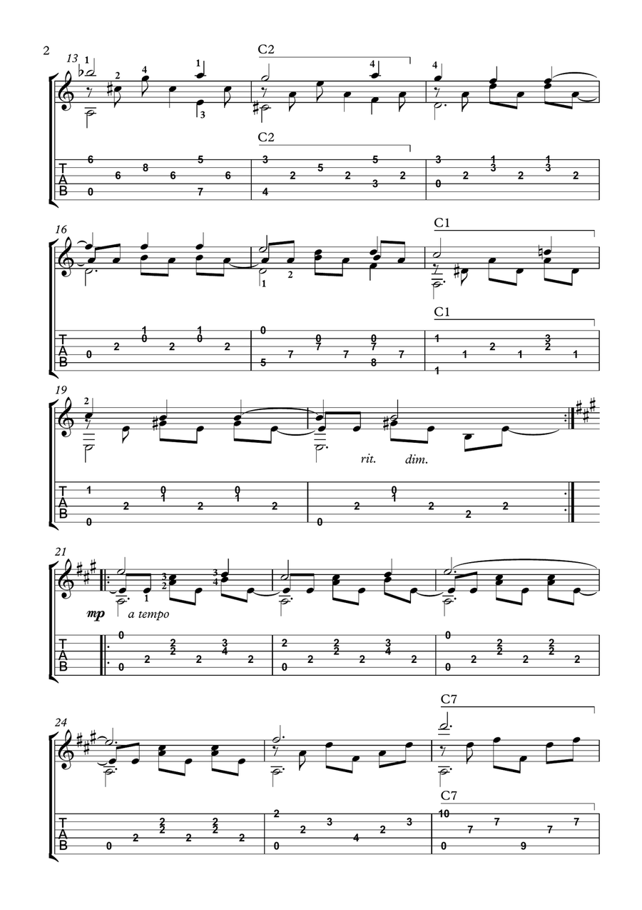 Recuerdos de la Alhambra no tremolo version Acoustic Guitar scores gallery preview page 2