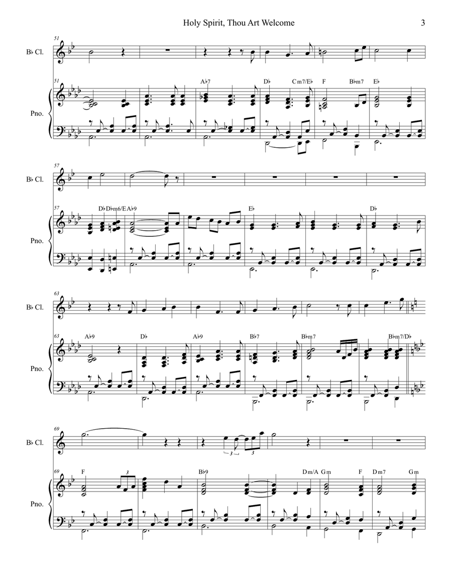 Holy Spirit, Thou Art Welcome Clarinet Solo scores gallery preview page 3