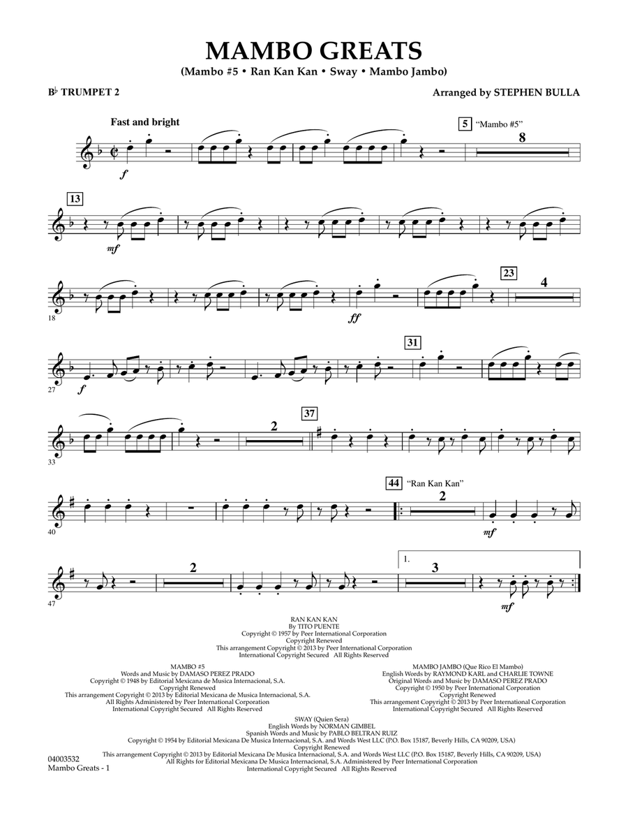 Mambo Greats - Bb Trumpet 2 Concert Band scores gallery preview page 1