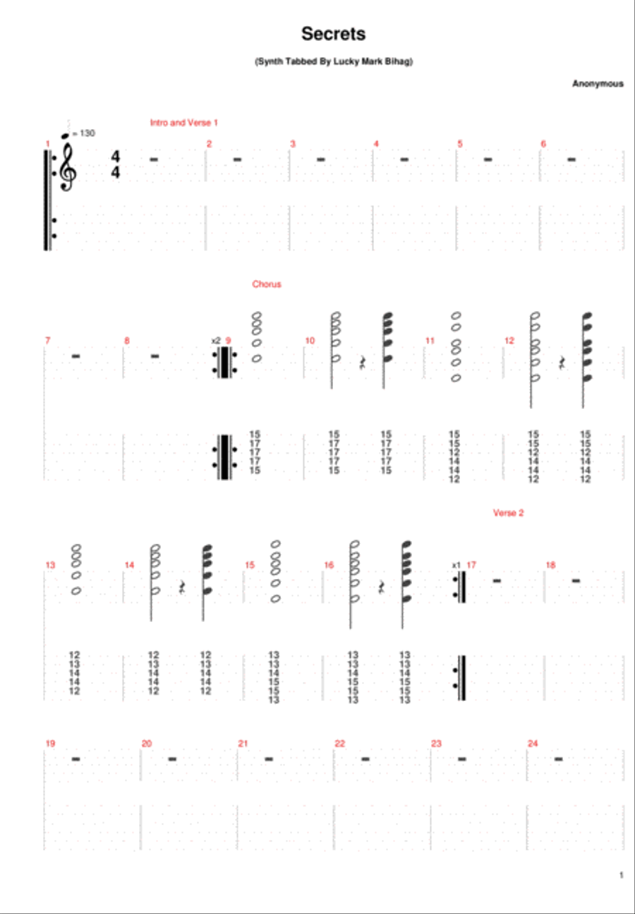 Secrets Electric Guitar scores gallery preview page 1