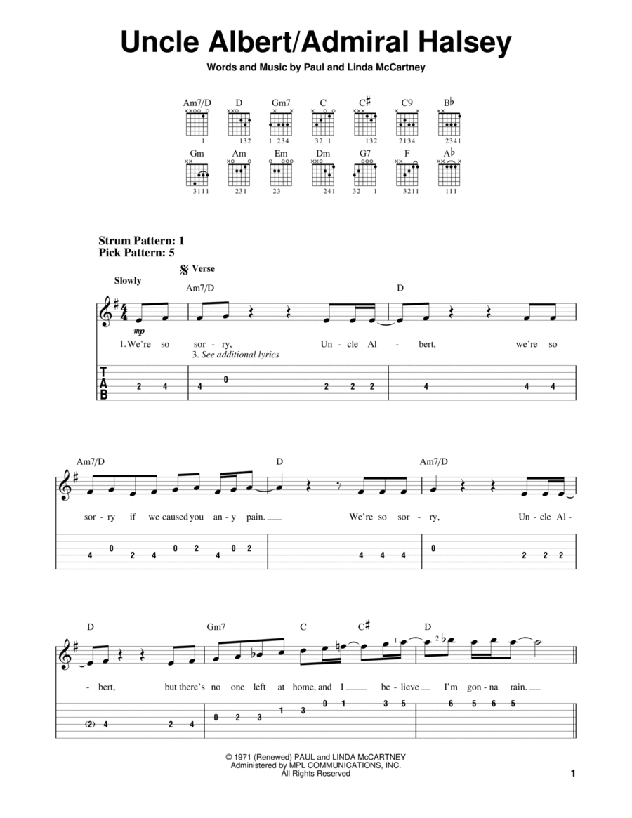 Uncle Albert / Admiral Halsey Acoustic Guitar scores gallery preview page 1