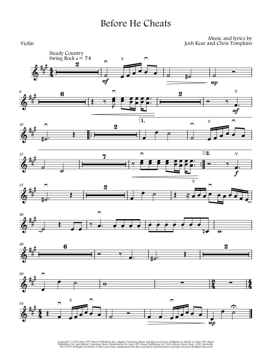 Before He Cheats Violin Solo scores gallery preview page 1