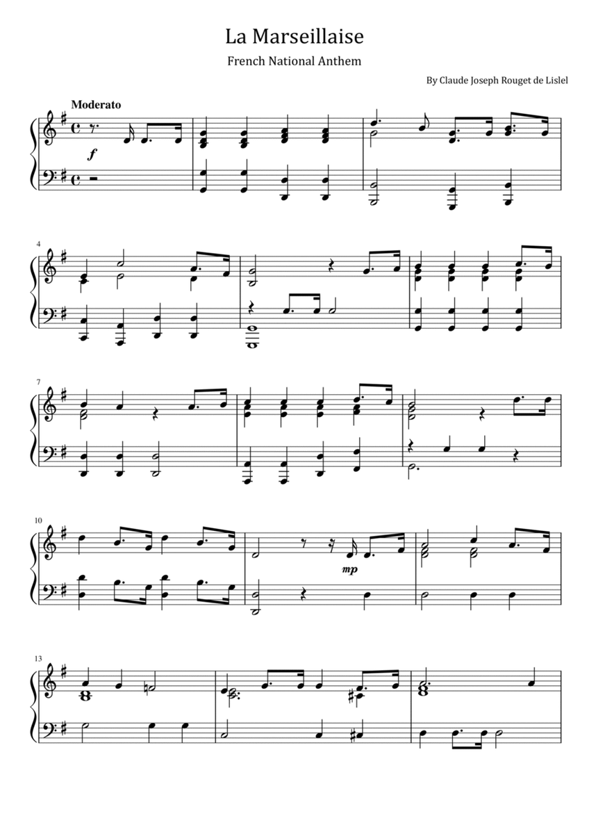 La Marseillaise - French National Anthem - For Easy Piano image number null