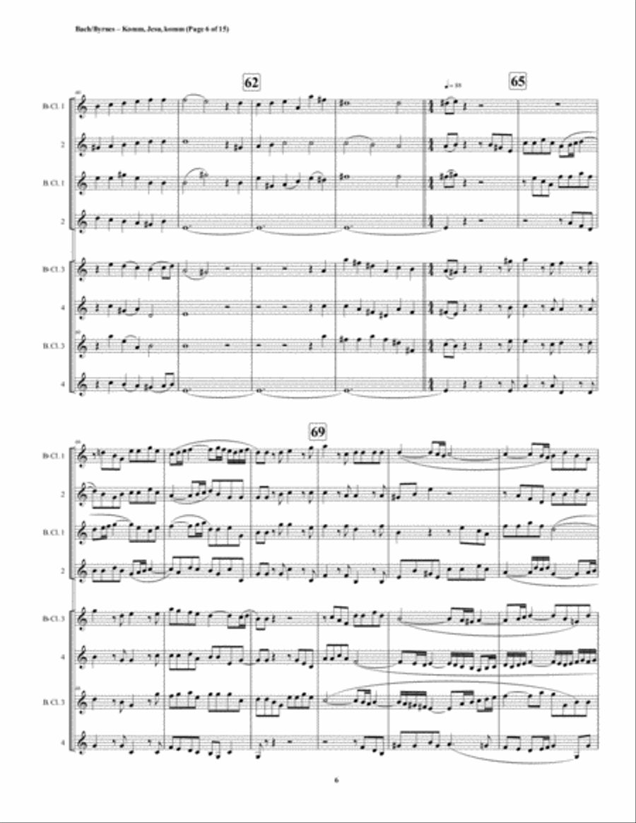 Komm, Jesu, komm (motette) by J.S. Bach (Double Clarinet Choir) Clarinet Choir scores gallery preview page 6