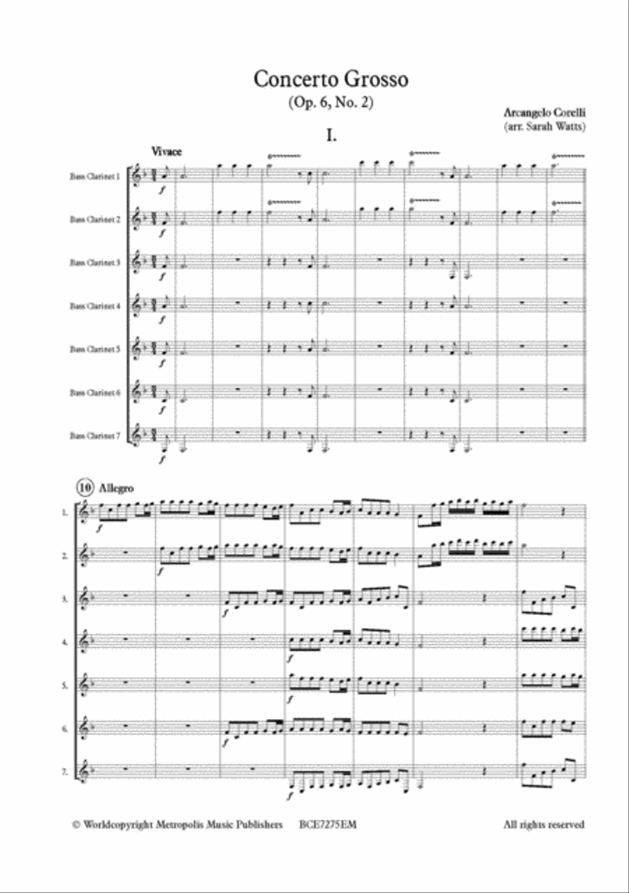 Concerto Grosso, Op. 6 No. 2 for Bass Clarinet Ensemble Bass Clarinet scores gallery preview page 2