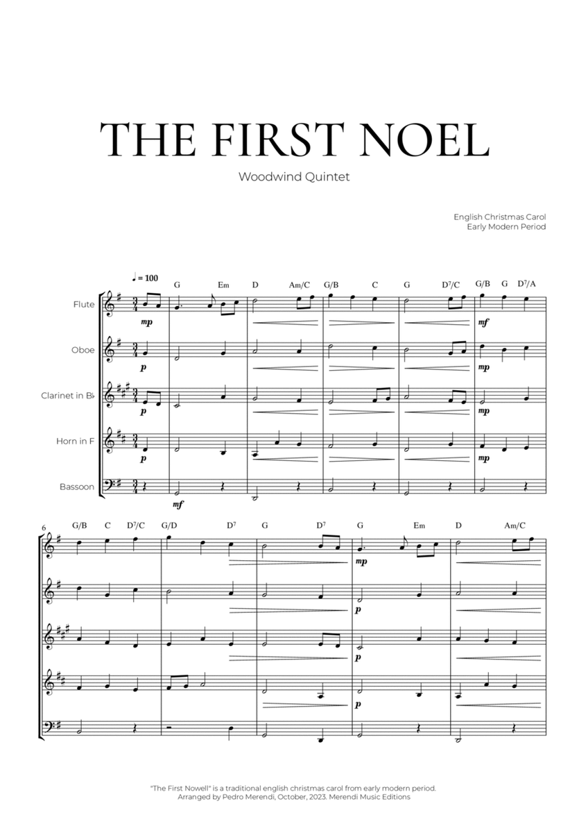 The First Noel (Woodwind Quintet) - Christmas Carol image number null