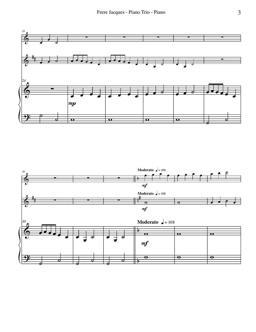 Frere Jacques for Flute, Clarinet & Piano Woodwind Duet scores gallery preview page 3