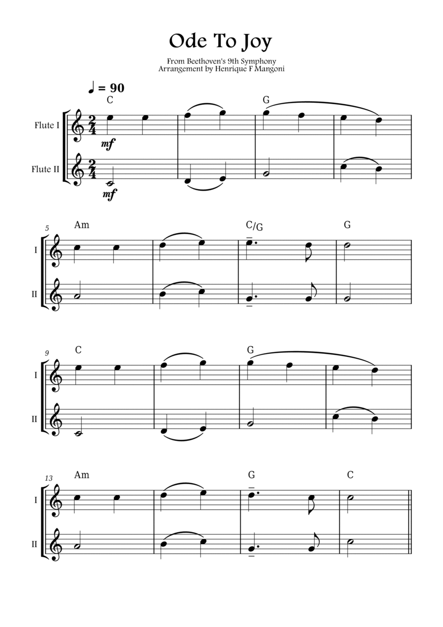 Ode To Joy Flute Duet scores gallery preview page 1