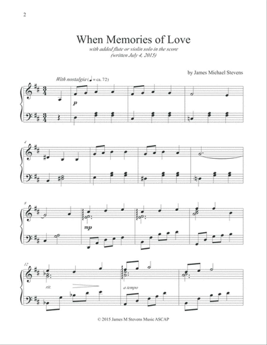 When Memories of Love Piano Solo scores gallery preview page 2