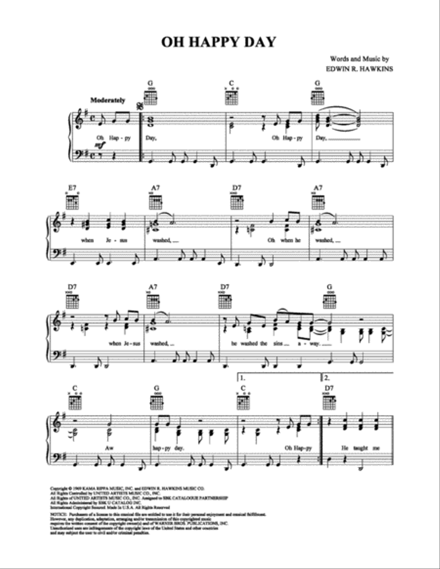 Oh Happy Day Piano, Vocal, Guitar scores gallery preview page 1