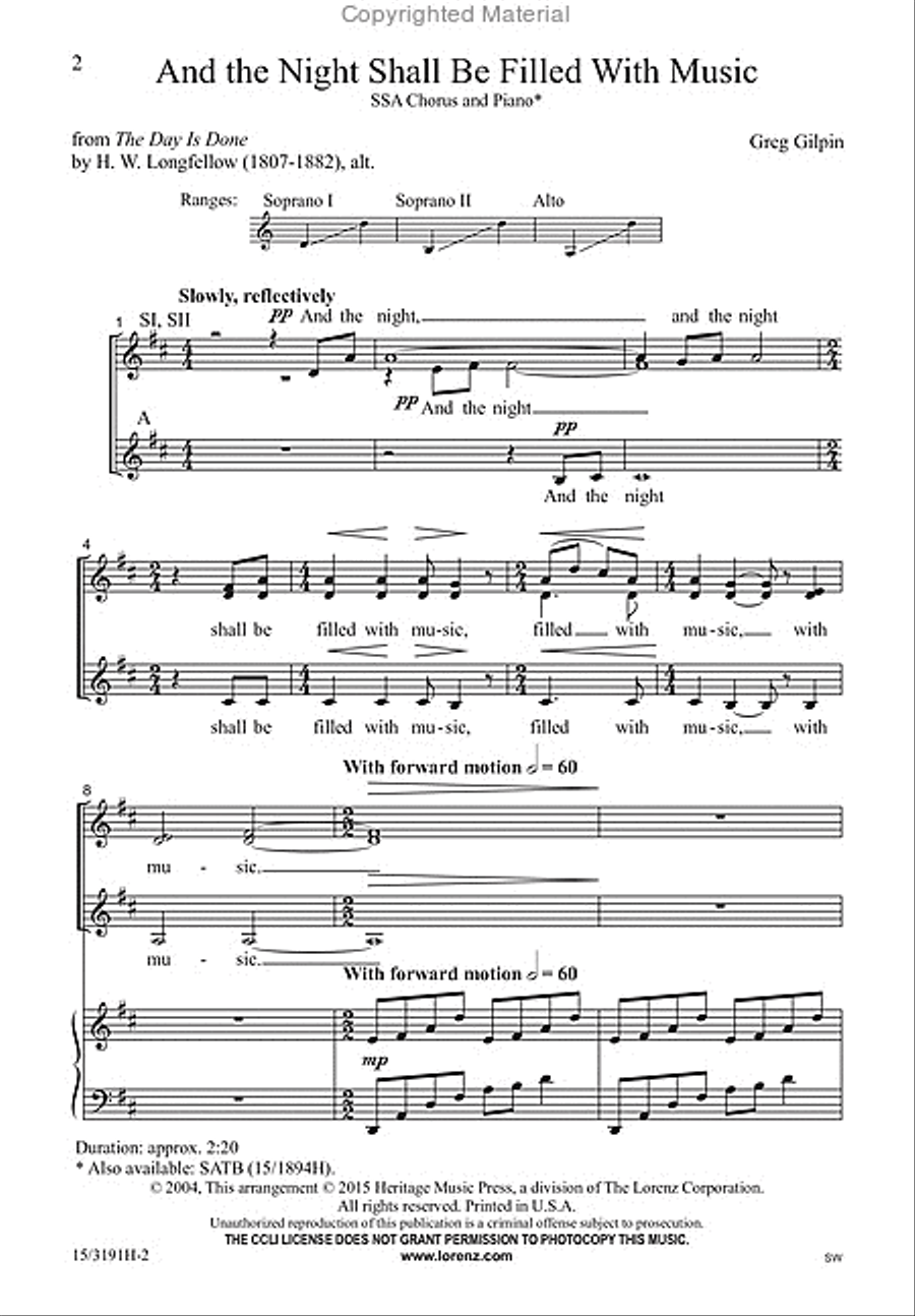 And the Night Shall Be Filled With Music SSA scores gallery preview page 2