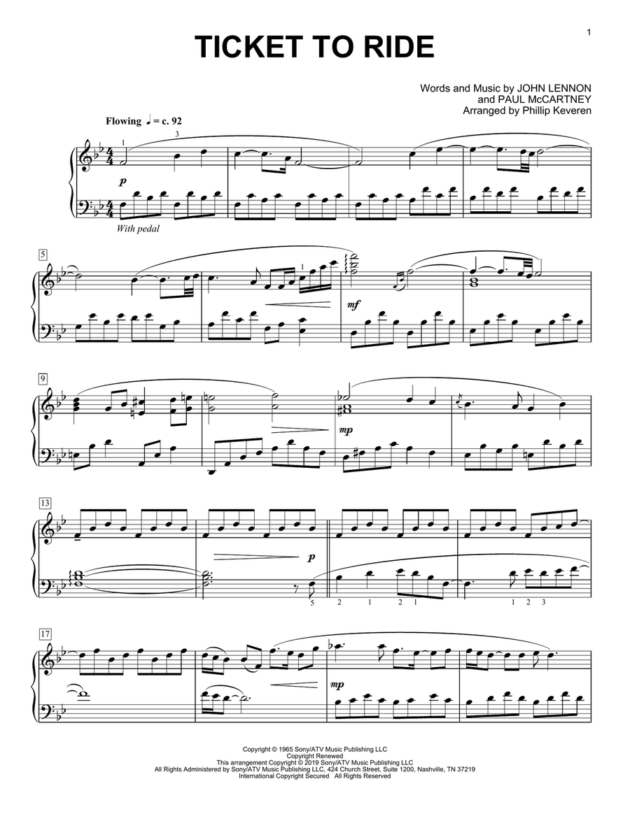 Ticket To Ride (arr. Phillip Keveren) Piano Solo scores gallery preview page 1