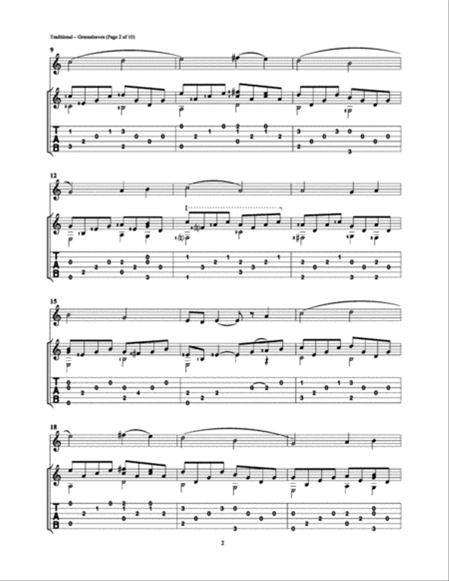 Greensleeves Greensleeves Guitar Tablature scores gallery preview page 2
