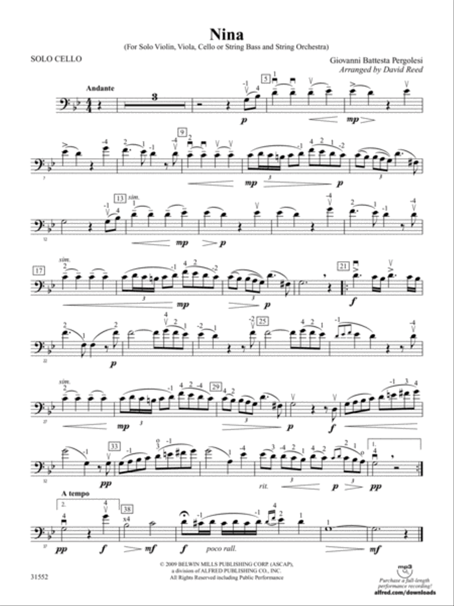 Nina: Solo Cello String Orchestra scores gallery preview page 1