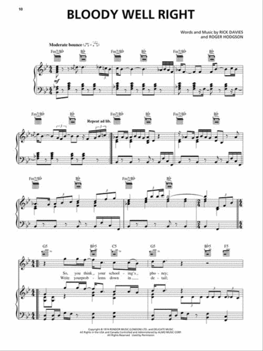 Supertramp – Greatest Hits Piano, Vocal, Guitar scores gallery preview page 6
