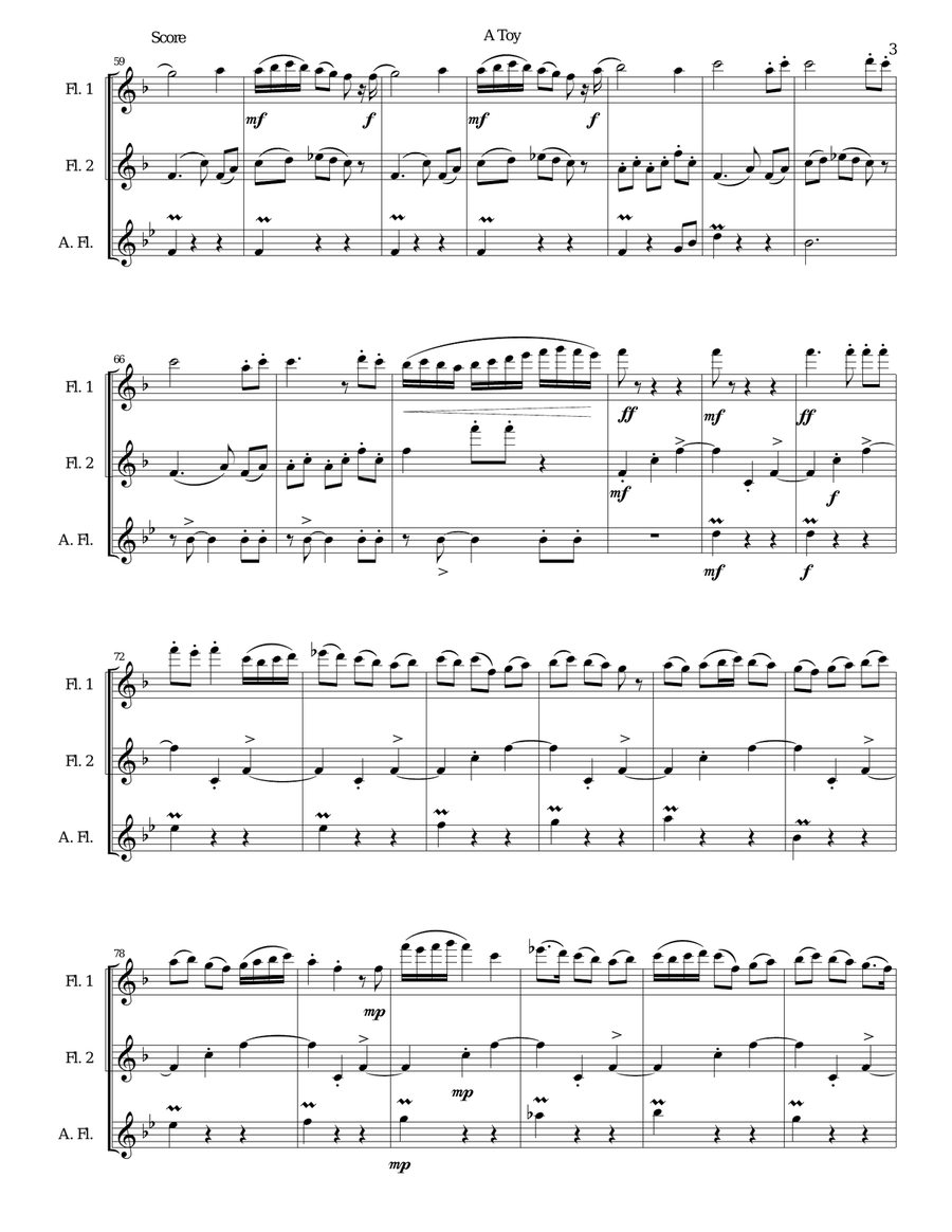 A Toy for flute trio (2 C flutes, 1 alto flute) Flute Trio scores gallery preview page 3