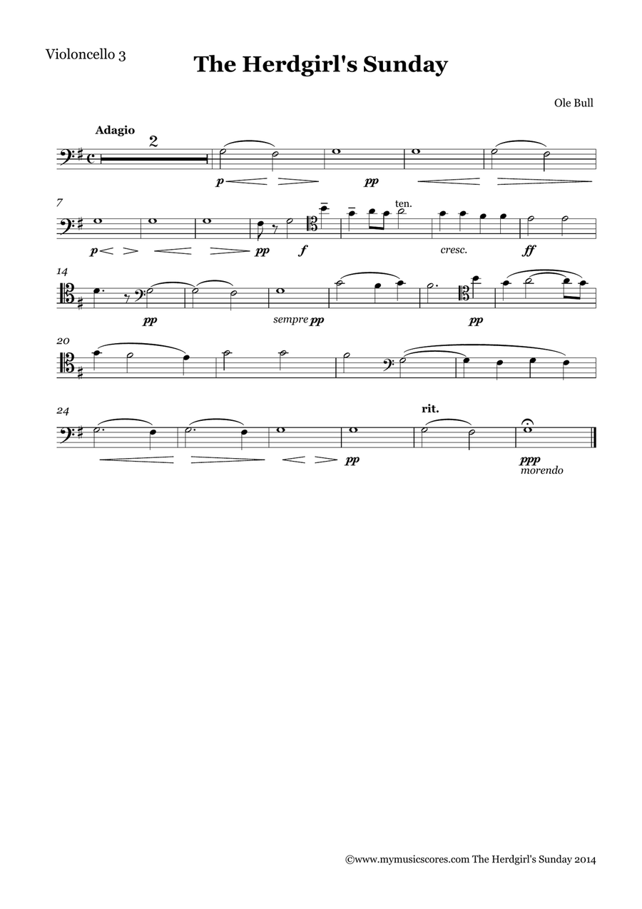 Ole Bull The Herdgirl's Sunday for Cello Octet String Orchestra scores gallery preview page 6