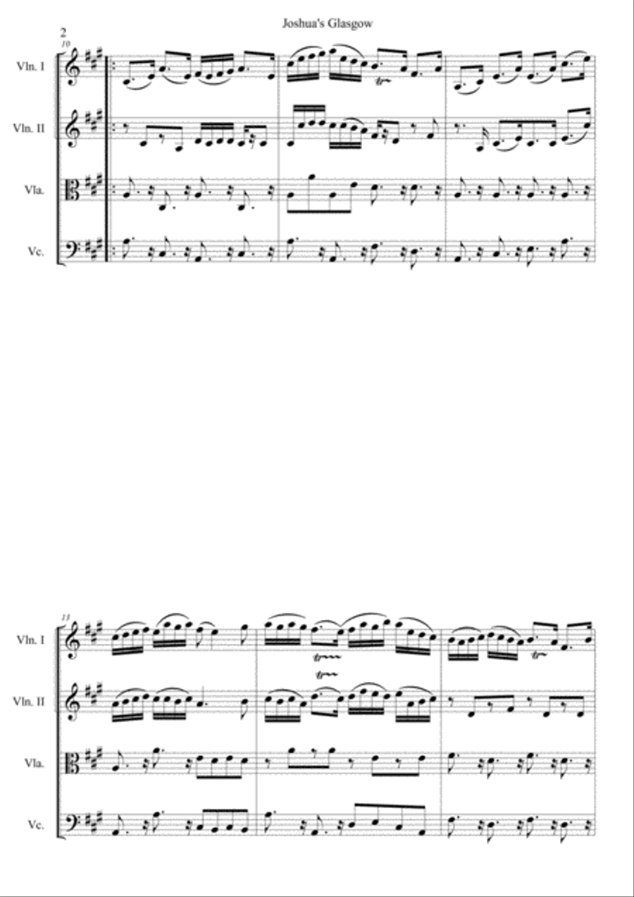 Joshua's Glasgow: a suite of seven pieces for string quartet by Scottish Georgian composer Joshua Ca String Quartet scores gallery preview page 2
