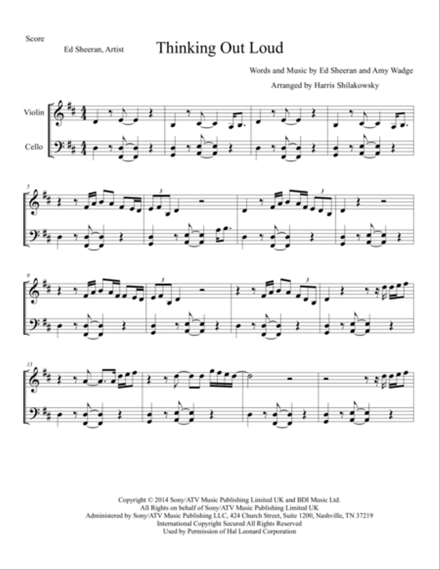 Thinking Out Loud Thinking Out Loud String Duet scores gallery preview page 1