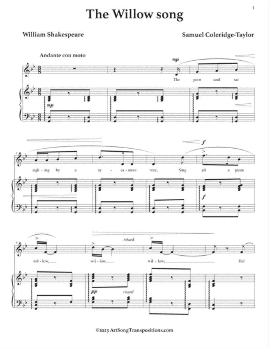 COLERIDGE-TAYLOR: The Willow song (transposed to G minor) Voice scores gallery preview page 2