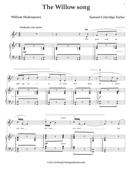 COLERIDGE-TAYLOR: The Willow song (transposed to G minor)