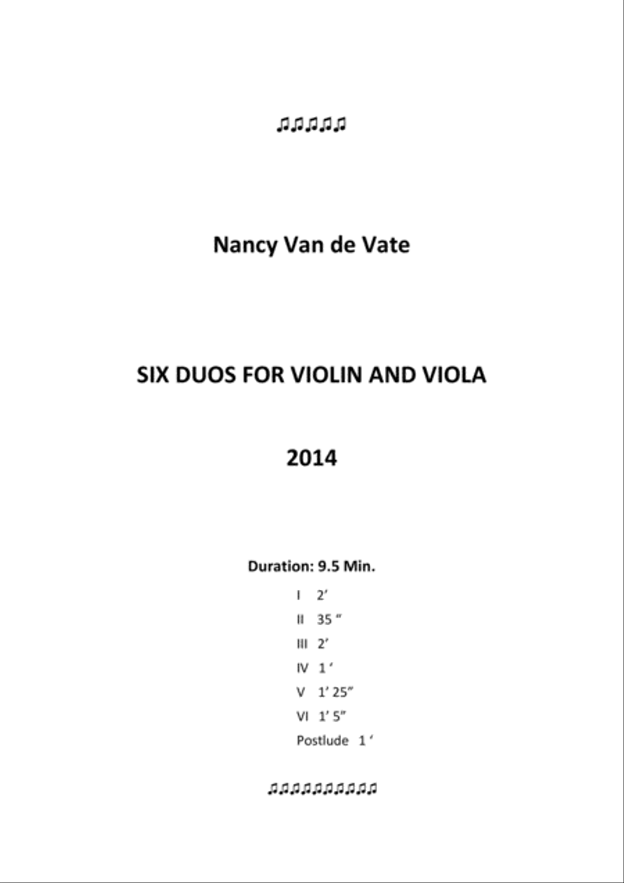 [Van de Vate] Six Duos for Violin and Viola String Duet scores gallery preview page 3