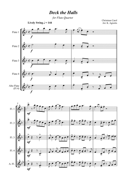 Jazz Carols Collection for Flute Quartet - Set Three: Deck the Halls; Good King Wenceslas and Joy to image number null