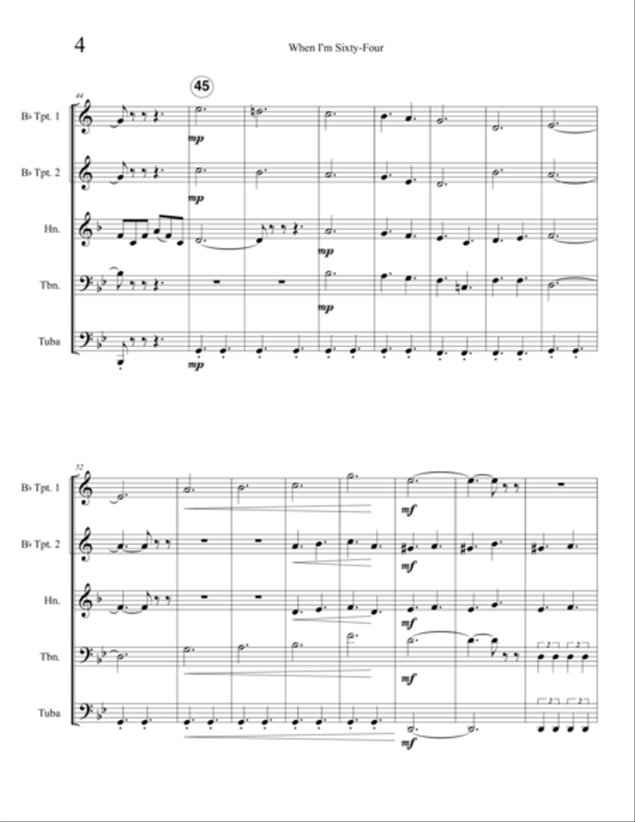 When I'm Sixty-Four Brass Ensemble scores gallery preview page 6