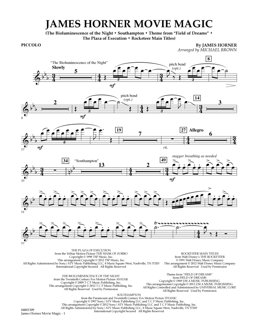 James Horner Movie Magic - Piccolo Concert Band scores gallery preview page 1