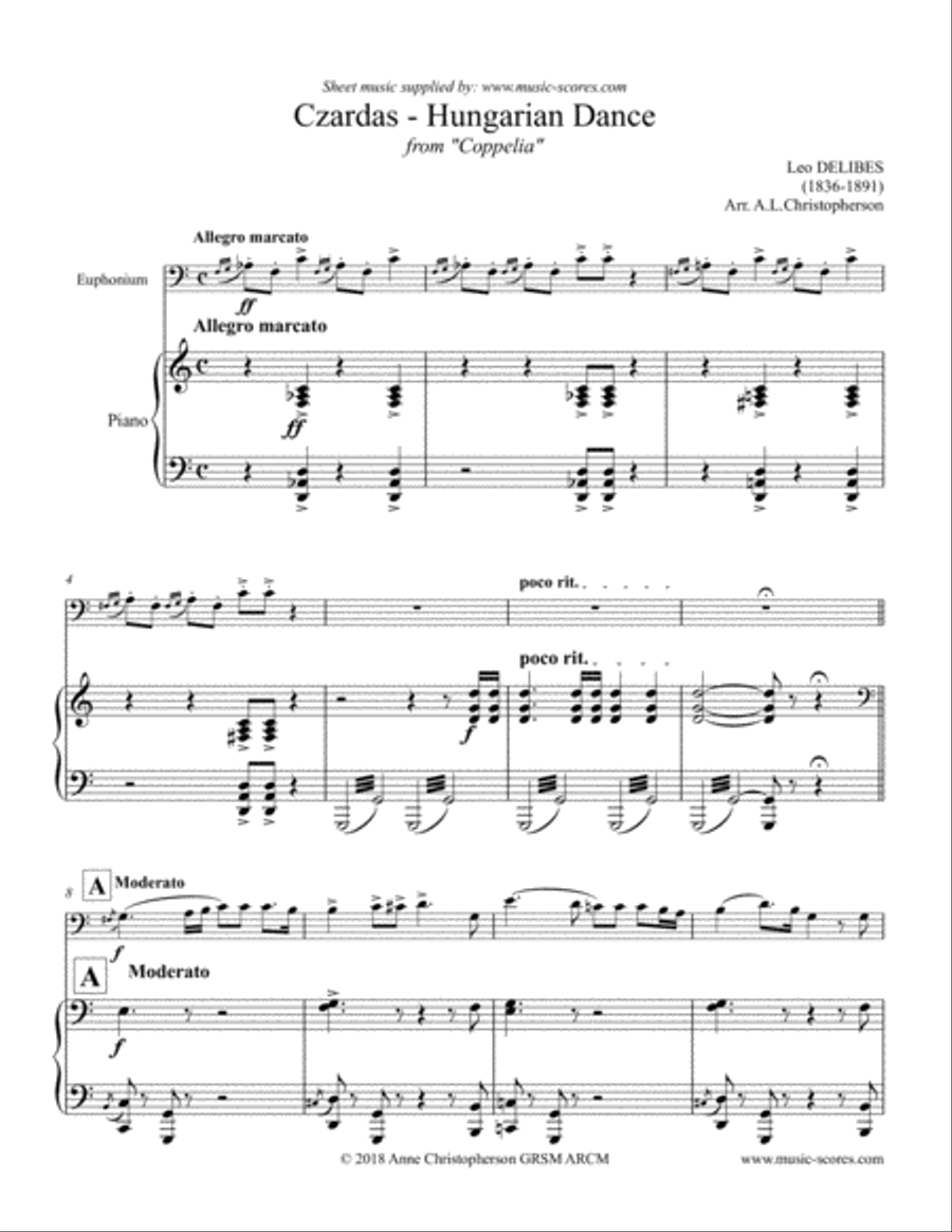Czardas: Hungarian Dance from Coppelia - Euphonium and Piano Euphonium scores gallery preview page 1