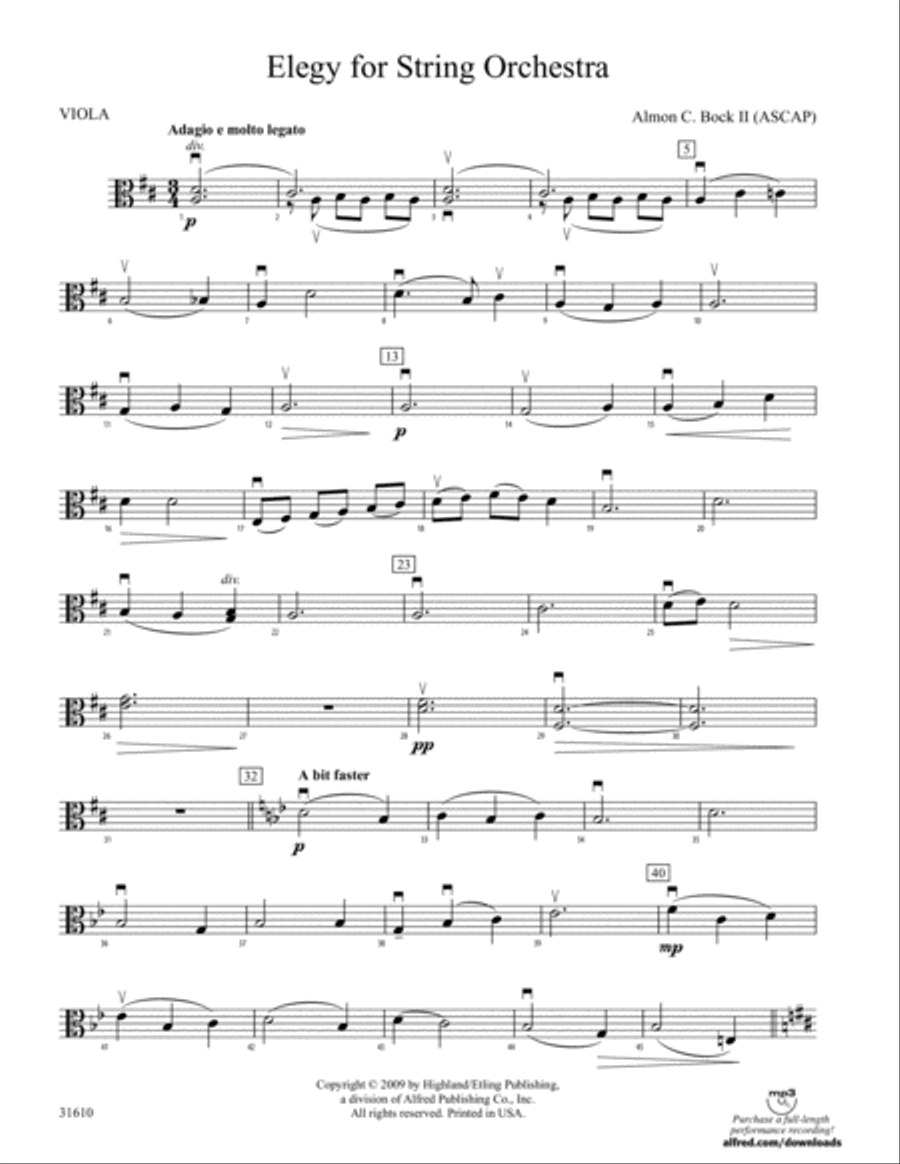 Elegy for String Orchestra: Viola String Orchestra scores gallery preview page 1