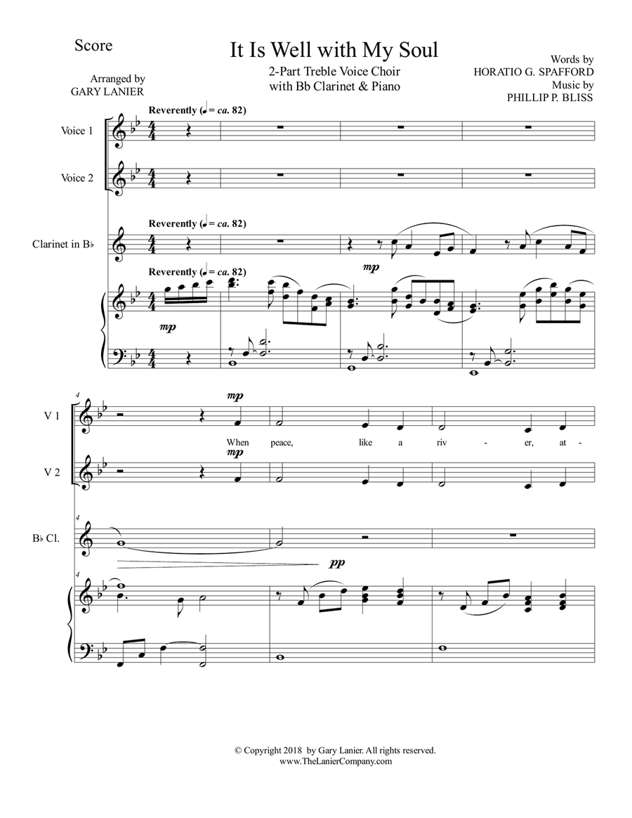 IT IS WELL WITH MY SOUL (2-Part Treble Voice Choir with Bb Clarinet & Piano) SA scores gallery preview page 2
