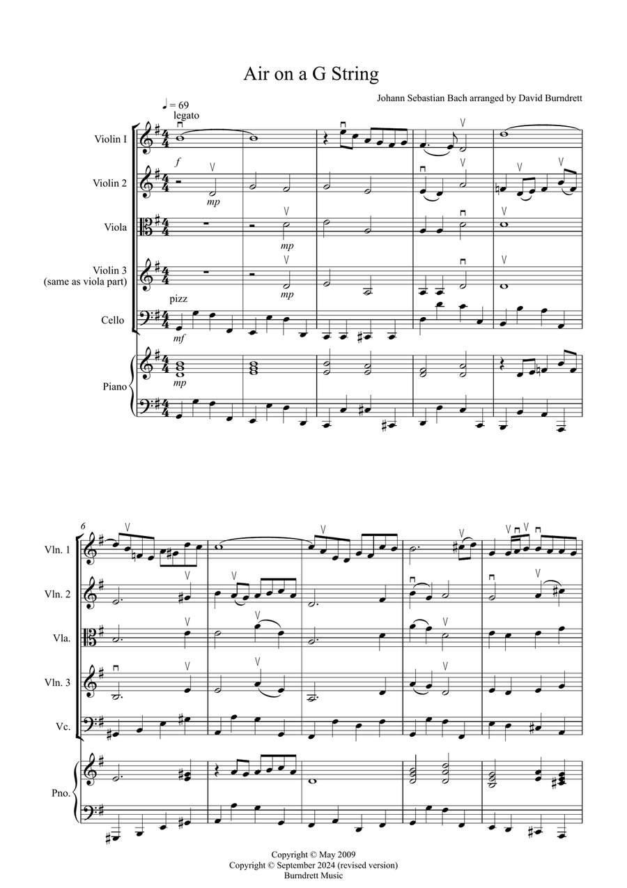 Air on a G String for String Quartet String Quartet scores gallery preview page 1