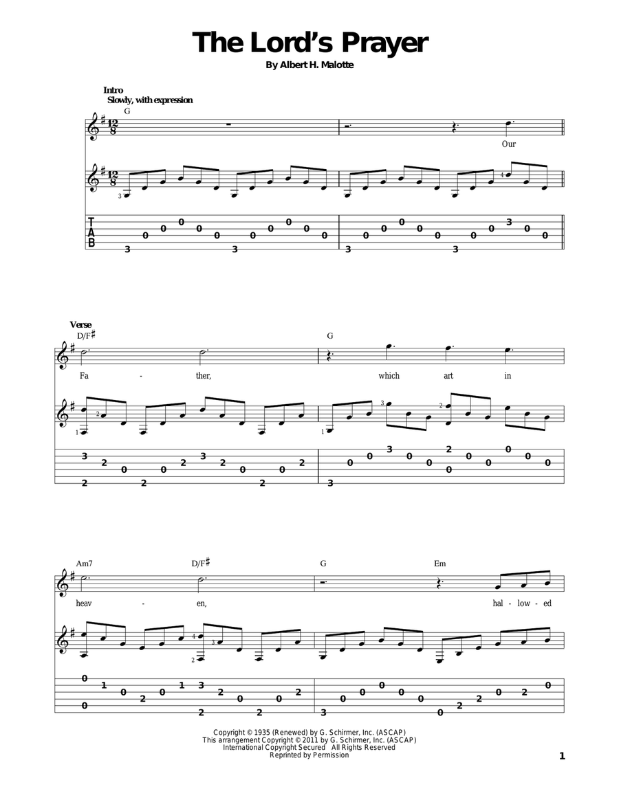 The Lord's Prayer Acoustic Guitar scores gallery preview page 1