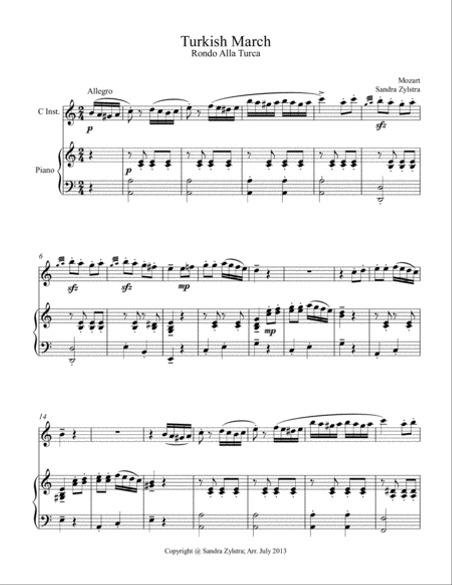 Turkish March (treble C instrument solo) Small Ensemble scores gallery preview page 2