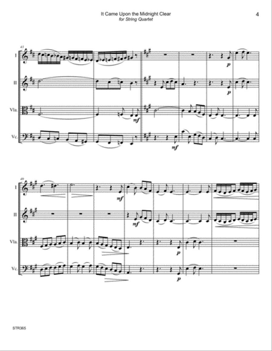 IT CAME UPON THE MIDNIGHT CLEAR - STRING QUARTET (or 3 Violins & Cello) (Grade 4-) String Quartet scores gallery preview page 4