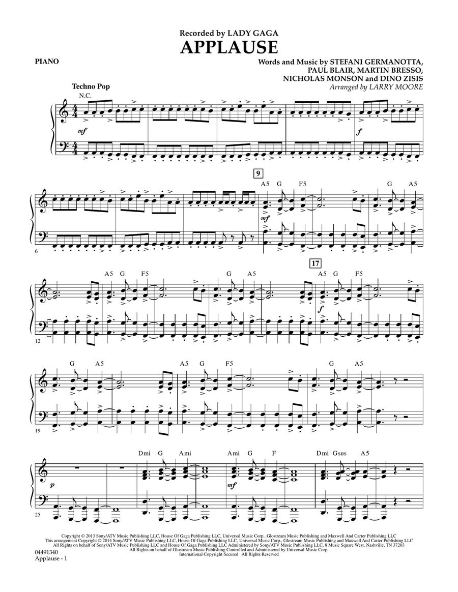 Applause - Piano Applause - Piano Orchestra scores gallery preview page 1