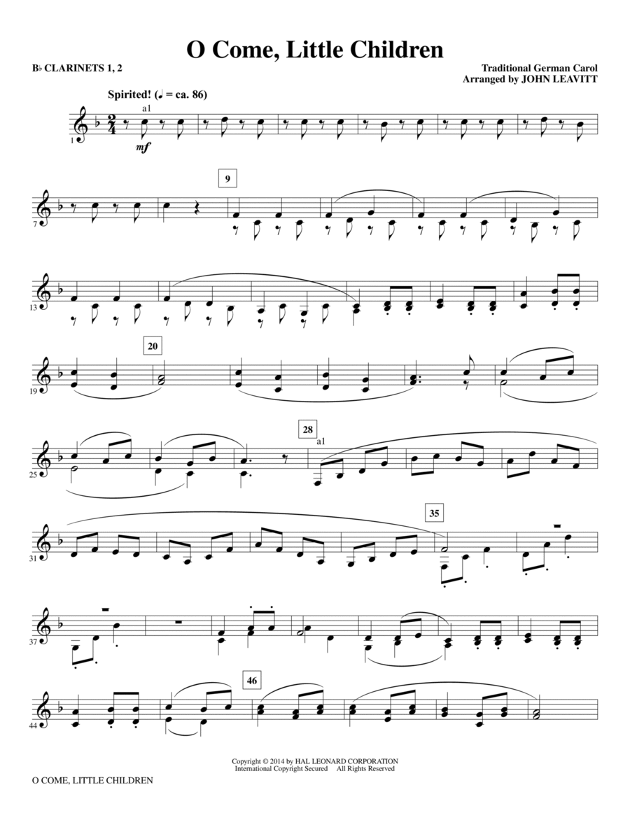 O Come, Little Children - Bb Clarinet 1 & 2 Choir scores gallery preview page 1