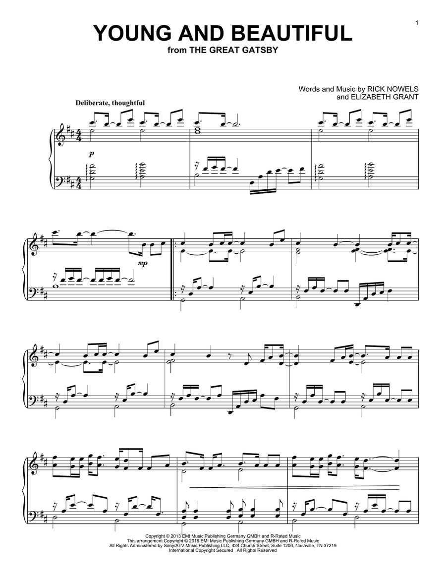 Young And Beautiful Piano Solo scores gallery preview page 1
