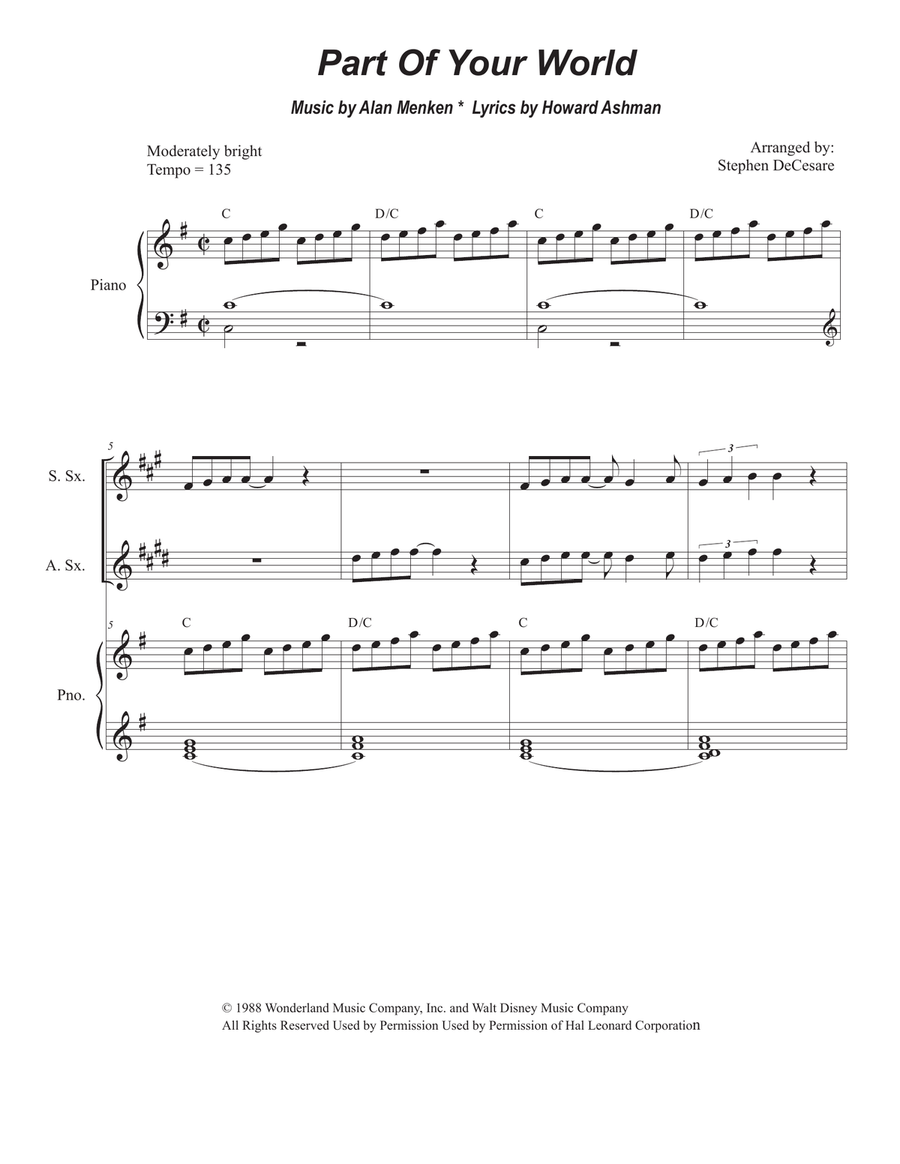 Part Of Your World Saxophone Quartet scores gallery preview page 1
