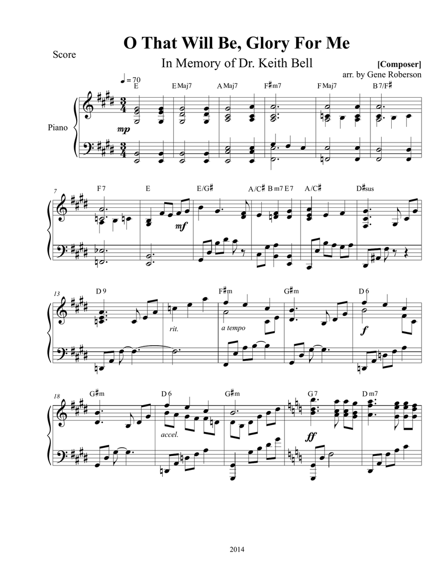 O That Will Be, Glory for Me Piano Solo scores gallery preview page 1