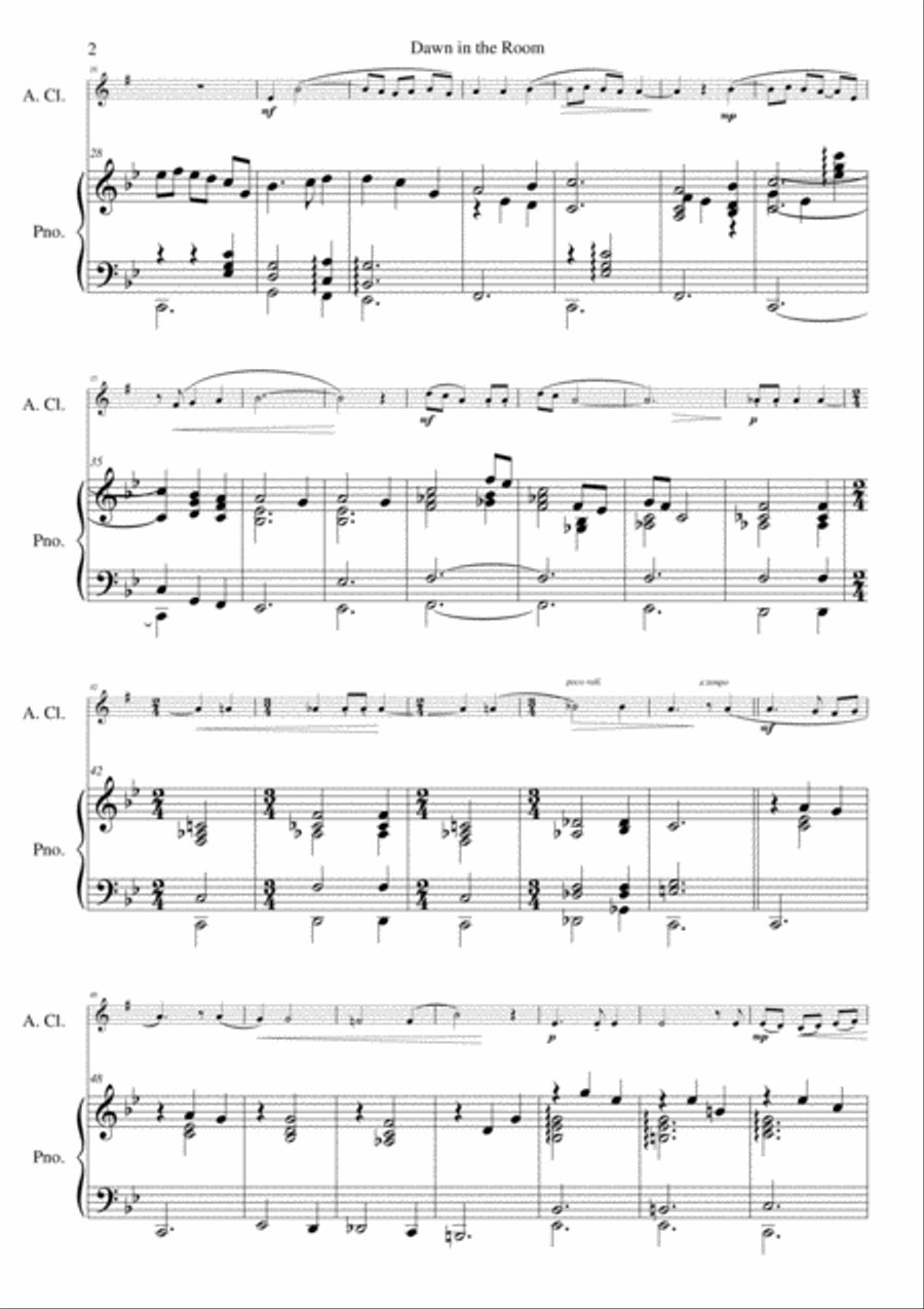 Dawn in the Room for alto clarinet and piano Clarinet scores gallery preview page 2