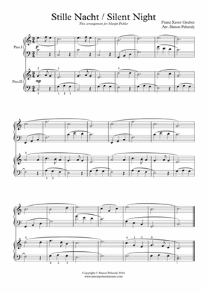 Stille Nacht / Silent Night, easy arrangement for 2 pianos by Simon Peberdy