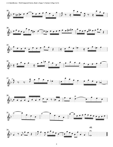 Fugue 07 from Well-Tempered Clavier, Book 1 (Clarinet Quartet) image number null