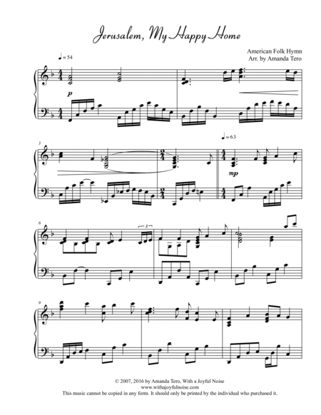 Jerusalem, My Happy Home – Late Intermediate/Early Advanced Piano Solo image number null