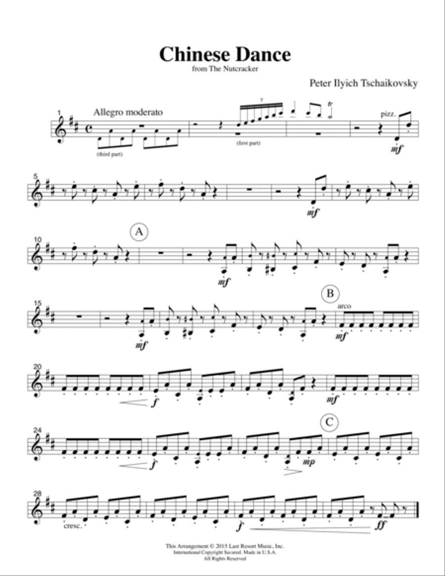 Chinese Dance from The Nutcracker for String Trio (2 Violins, Cello) Set of 3 Parts Small Ensemble scores gallery preview page 3