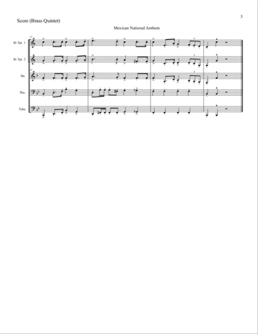 Mexican National Anthem Brass Quintet scores gallery preview page 4