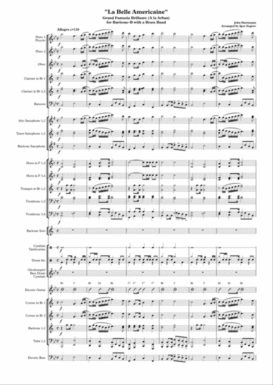 La Belle Americaine Grand Fantasia Brillante (A la Arban) for Baritone-B and Brass Band Concert Band scores gallery preview page 2