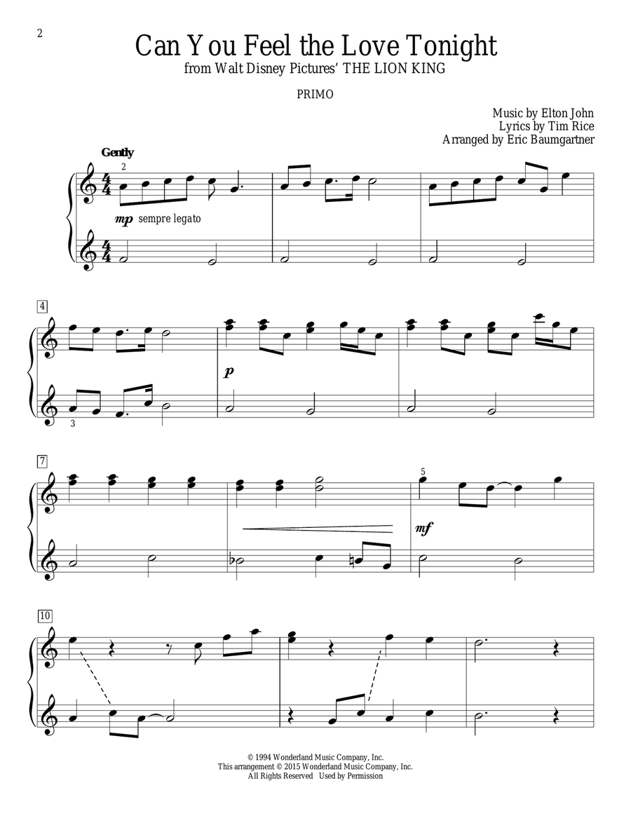 Can You Feel The Love Tonight (from The Lion King) (arr. Eric Baumgartner) Piano Method scores gallery preview page 2